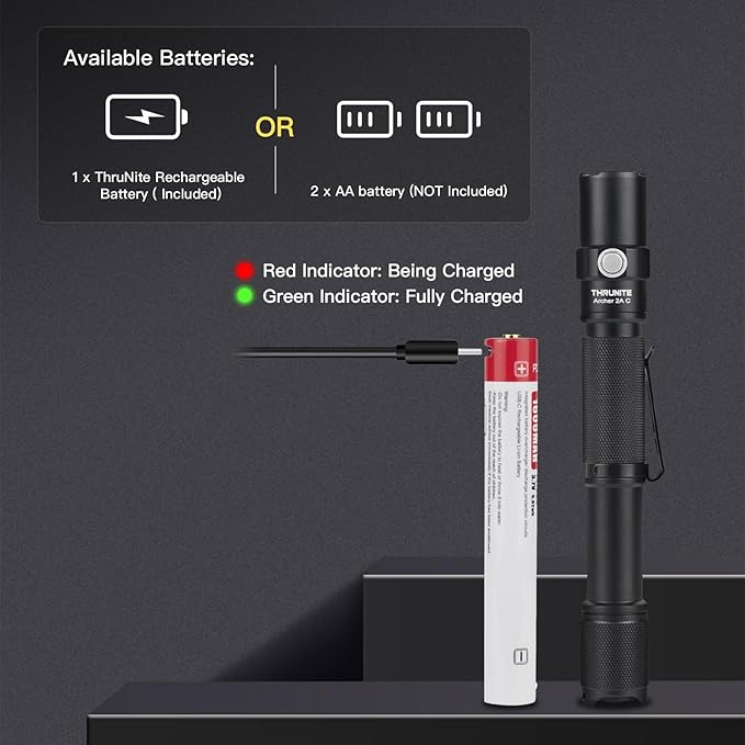 ThruNite Archer 2A C Flashlight, 2AA EDC Tactical Dual Mode Flashlight Rechargeable, 1018 High Lumens Pocket LED Flash Light for Emergency, Camping, Home - Cool White
