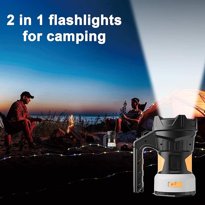 Camping Lantern Rechargeable, LED Flashlight Spotlight Lantern, Waterproof Lantern Flashlight for Hurricane Emergency, Hiking, Outdoor Patio and Garden Party Decoration