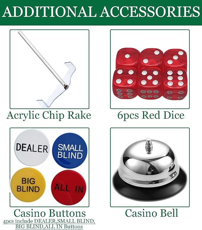 Super Casino Game Set: 6 Deck Shuffler+360pcs Chips+8 Poker Cards+Card Shoe+Chip Rake+Felt+Accessories, Blackjack Set & Texas Holdem Complete Kit, Poker Night Kit for Casino Party Gift