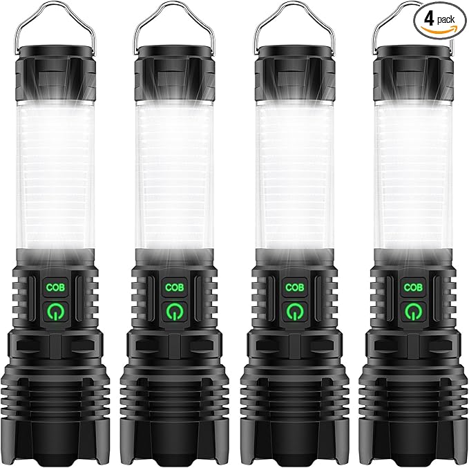 Flashlights High Lumens Rechargeable 4Packs- Super Bright Tactical LED Flashlight,Powerful USB C Flash Light with 360°COB Light, Long Beam 3280Ft,7 Modes,Waterproof Handheld Flashlight for Emergency