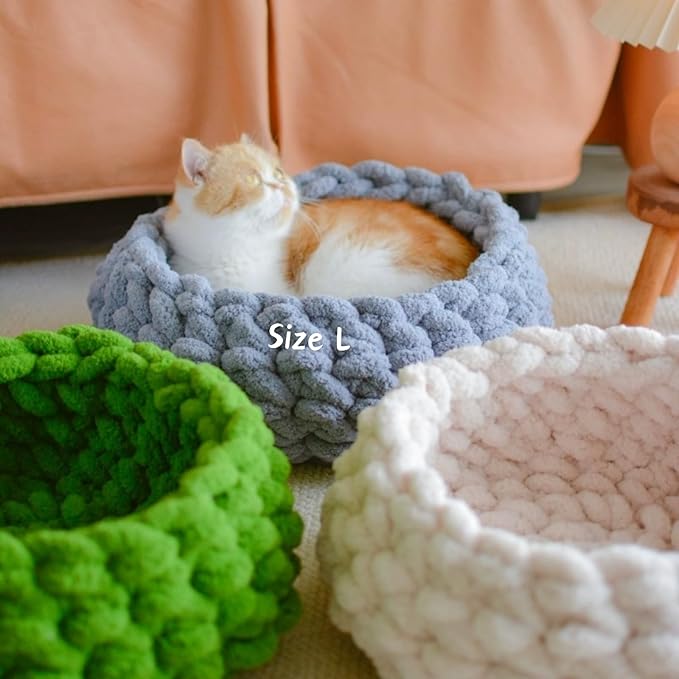 Cat Nest Bed ??Premium Handwoven Washable Extra Soft Round Cave House for Indoor Kitten & Kitty, Small & Large (MapleLeaf Red,Large)