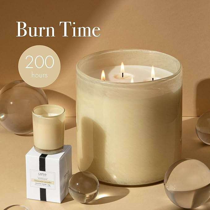 LAFCO New York Luxe 4-Wick Candle, Chamomile Lavender - 86 oz - 200-Hour Burn Time - Reusable, Hand Blown Glass Vessel - Made in The USA