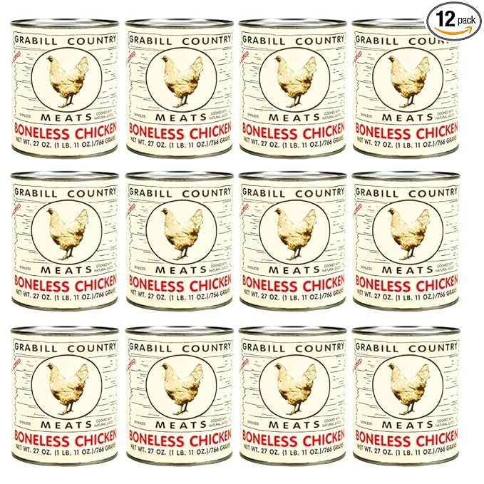 Grabill Country Meats Canned Boneless Chicken – 27 oz Cans, Pack of 12 | Premium All-Natural White Meat, Fully Cooked & Ready to Eat | Shelf Stable Protein for Quick Meals, Emergency Food Supply, Survival, Camping & Long-Term Storage
