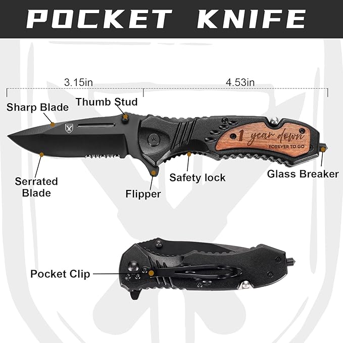 1 Year Anniversary Paper Gifts for Boyfriend, 1st Anniversary Present for Men Him Husband, First Year Marriage Keepsake, Wedding Date Engraved Pocket Knife with Gift Box, Personalized Mens knife