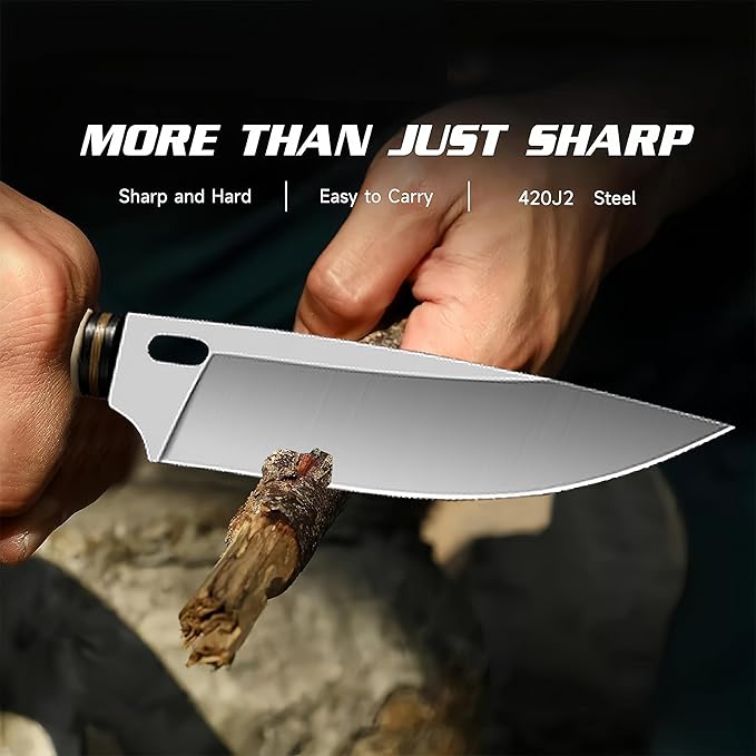 Plys Fixed blade knife, survival knife, Hunting Knife With Leather Sheath, Camping Outdoor Sharp Blade BBQ Knives,Gifts for Men