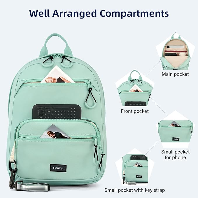 Carry On Travel Backpack For Men Women, 13 Inch Small Mini Work Bag Personal Item Backpacks, Camping Back Pack Lightweight Hiking Daypack For Office Nurse Commuter (Cyan)