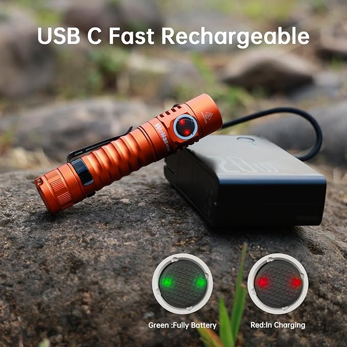 Wurkkos FC11C LED Flashlights Rechargeable -Small Powerful EDC Flashlight 90CRI 1200 High Lumen, IP68 Waterproof,Magnetic Tailcap,155M Beam Distance for Garden Dog Walking Emergency(Orange 4000K)