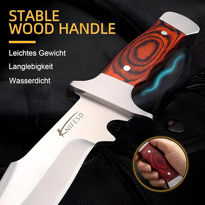 UMF Fixed Blade Knives with Sheath large Hunting Knife Full Tang Bushcraft Knives Skinning Knife Deer Hunting Knives, Big Camping Outdoor (b-red)