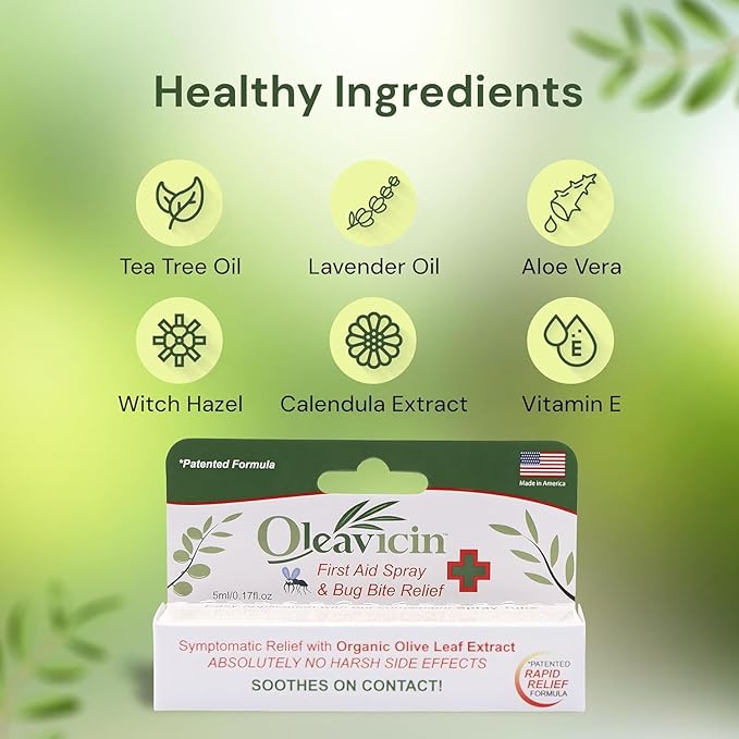 First Aid Spray & Bug Bite Relief - 5 Pack ??Organic Olive Leaf Extract | Fast-Acting Relief for Minor Skin Irritations, Bug Bites & Burns | Natural & Clinically Proven | 0.17 oz (5ml)