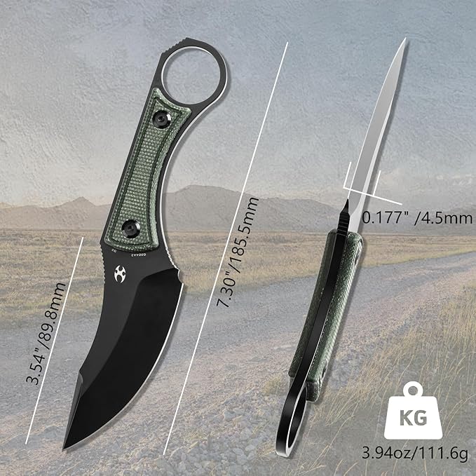 KANSEPT Niko Fixed blade Knife with Sheath, 3.54'' Black TiCn Coated D2 Blade and Green Micarta with Frag Pattern Handle, Adjustable Kydex Sheath for EDC,Fixed Knifes for Camping Hiking Fishing G004A2