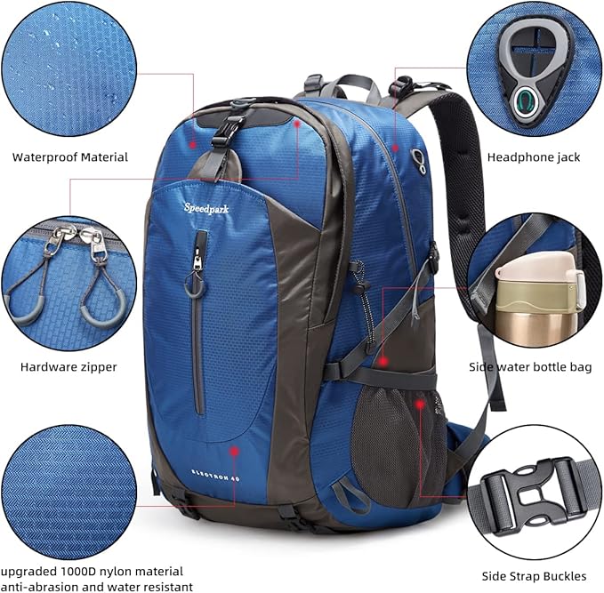 SPEEDPARK Hiking Backpack 40L Waterproof Hiking Daypack with Rain Cover, Outdoor Trekking Travel Backpacks for Men Women
