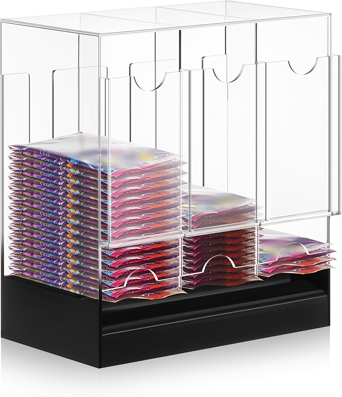 1 Pcs Acrylic Booster Pack Dispenser, Card Dispenser Storage and Organizer, for Trading Card, Booster Packs, Sports & More (Black Base 3 Slots)