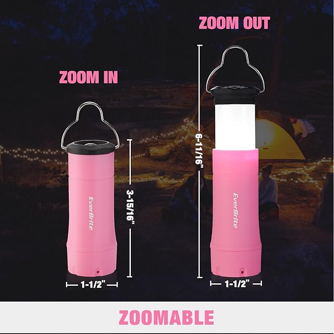 EverBrite 2-in-1 Mini Lanterns and Flashlights, Zoomable Flashlight Lantern Combo with 3 Modes, Camping Essentials, 2PC Battery Powered Lantern for Hurricane, Hiking, Home, Emergency