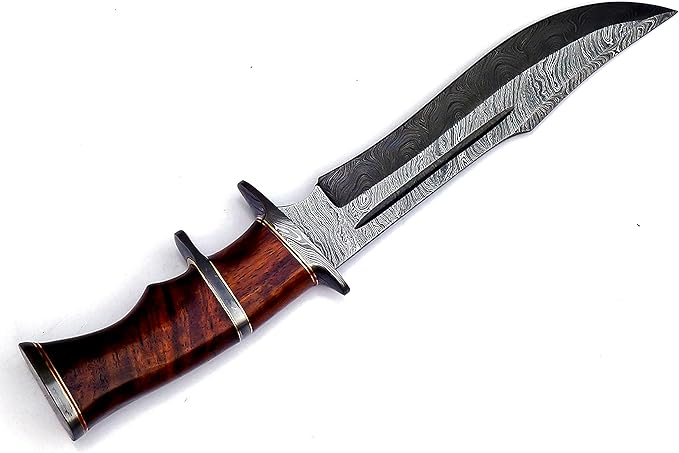 Nooraki 13" - Handmade Damascus Steel Fixed Blade Hunting Knife with Leather Sheath, Multipurpose Knife with Rosewood Handle for Everyday Carry, Outdoor Camping & Hunting Gift (RoseWood-1)