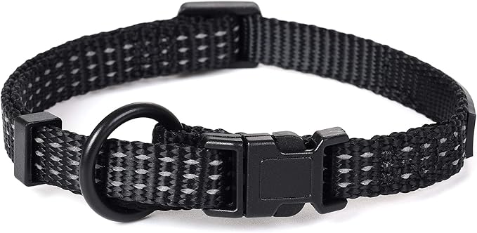 Mile High Life Dog Collar, Nylon Reflective Dog Collars w Pull D-Ring, Light Weight Puppy Collars, Hanger Dog Collars for Large Dogs(Black, Medium)