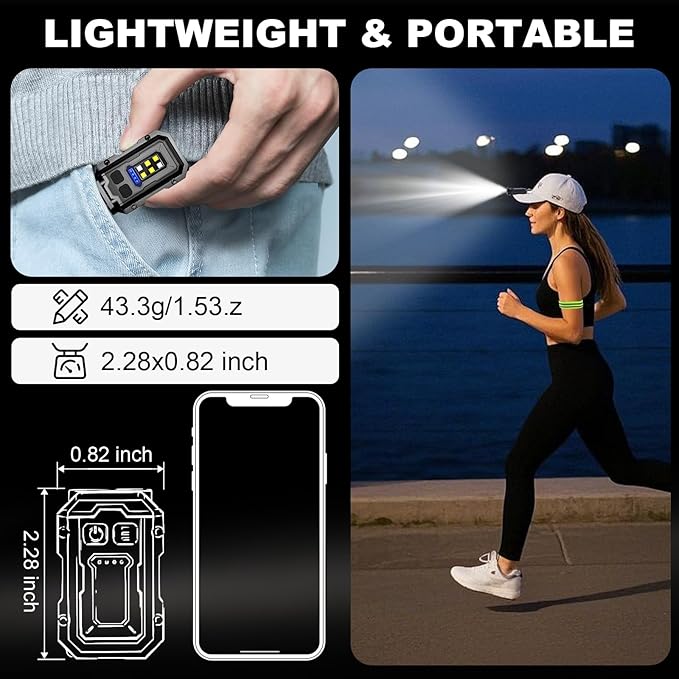 Clip on Flashlight, 8 Modes Running Light for Runners Rechargeable Safety Lights Portable COB Flashlight for Night Working, Running, Camping, Fishing, Hiking, Dog, Gift