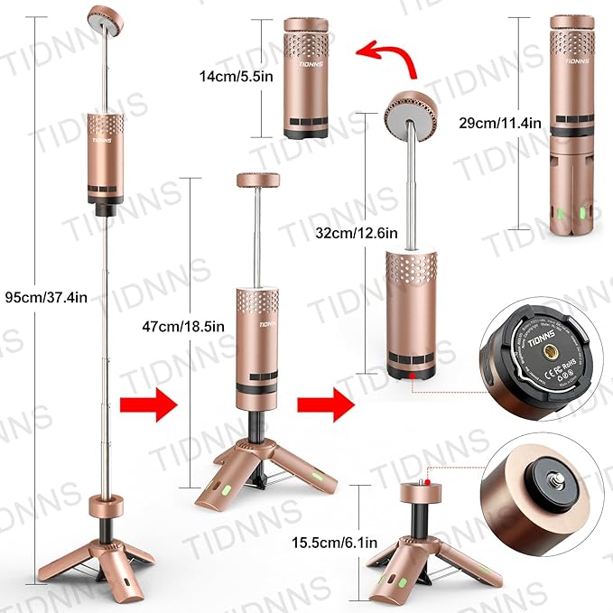 Camping Lights Rechargeable, Detachable Camping Lantern with Stand, Telescopic Waterproof Camp Lamp, Magnetic Work Hanging Light, LED Tent Flashlights for Emergency (Rose Gold- Upgraded)