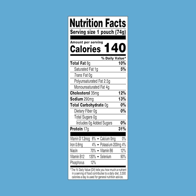 StarKist Chunk Light Tuna in Sunflower Oil, 2.6 oz Pouch (24 Pack) Ready to Eat Wild Caught Tuna, 17g Protein, 140 Calories Per Serving, Gluten Free, Soy Free, Kosher, Perfect for Meals and Snacks
