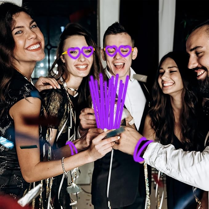 60 Pack 8??Purple Glow Sticks Bulk Bright Glow Sticks with 60 Connectors 20 Heart Glasses Glow In The Dark Party Supplies Neon Party Decorations Glow Bracelet Glasses for Carnival (Purple)