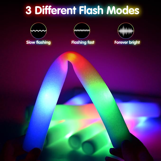 102 PCS Led Foam Sticks, Bulk Glow Sticks with 3 Colors Flashing, Light Up Baton Wands for Kids, Glow Sticks Party Supplies for party, Wedding, Raves, Concert, Camping, Sporting Events