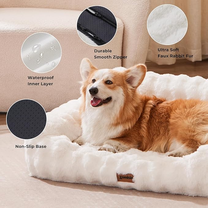 Cat Couch Bed for Indoor Cats - Orthopedic Cat Sofa with Supportive Egg Foam, Fluffy Cute Faux Fur Removable Washable Cover and Non-Slip Bottom, Grey