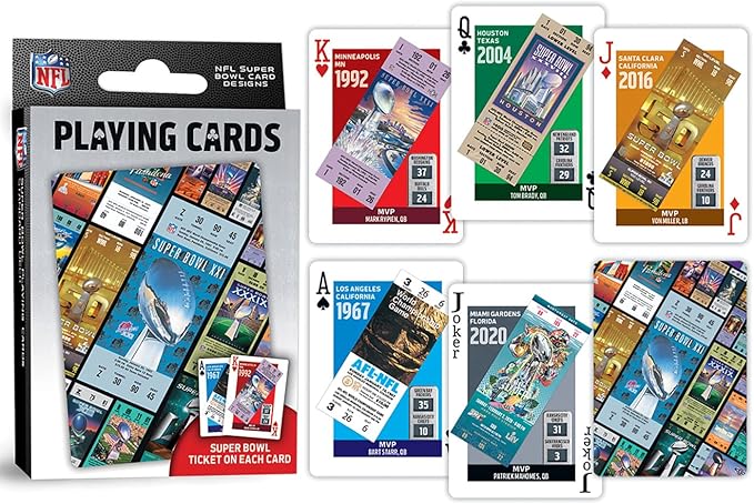 Masterpieces - NFL Super Bowl Tickets Playing Cards, Officially Licensed Football League Deck, Family Games for Adults and Kids, Standard Index