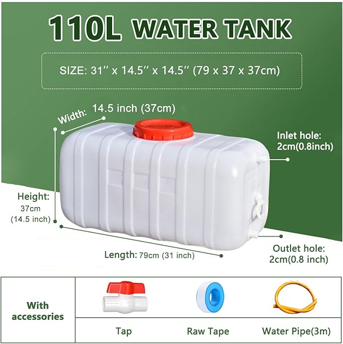 Portable Water Container with Cap Spigot, Food Grade HDPE Camping Water Storage Water Tank for Outdoors Hiking Picnic Vehicle Home Emergency(Size:110L,Color:White)