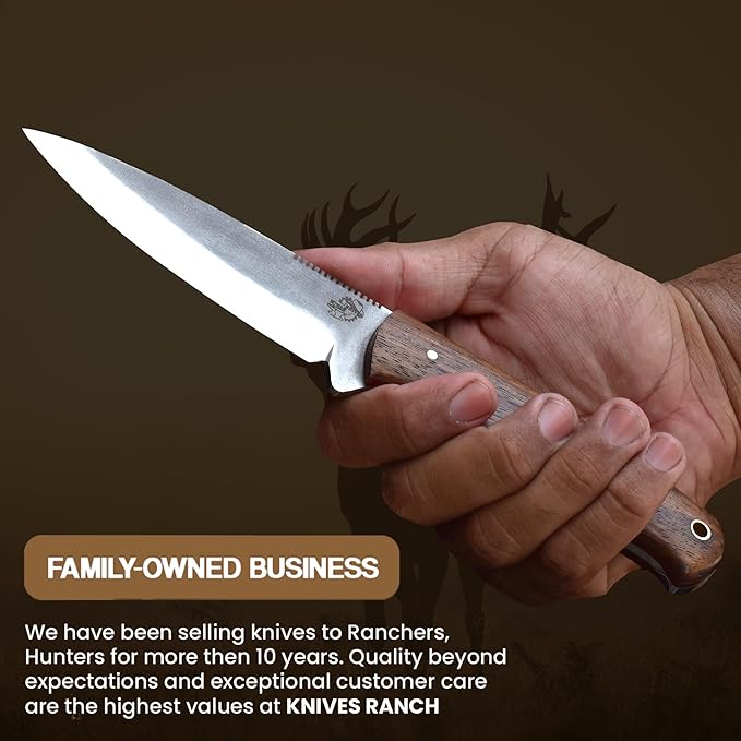 Knives Ranch Handmade Bushcraft Knife - Full Tang - SS 440C - 59 Hardness - Rosewood Handle - Genuine Leather Sheath (3092-SS-IRW)