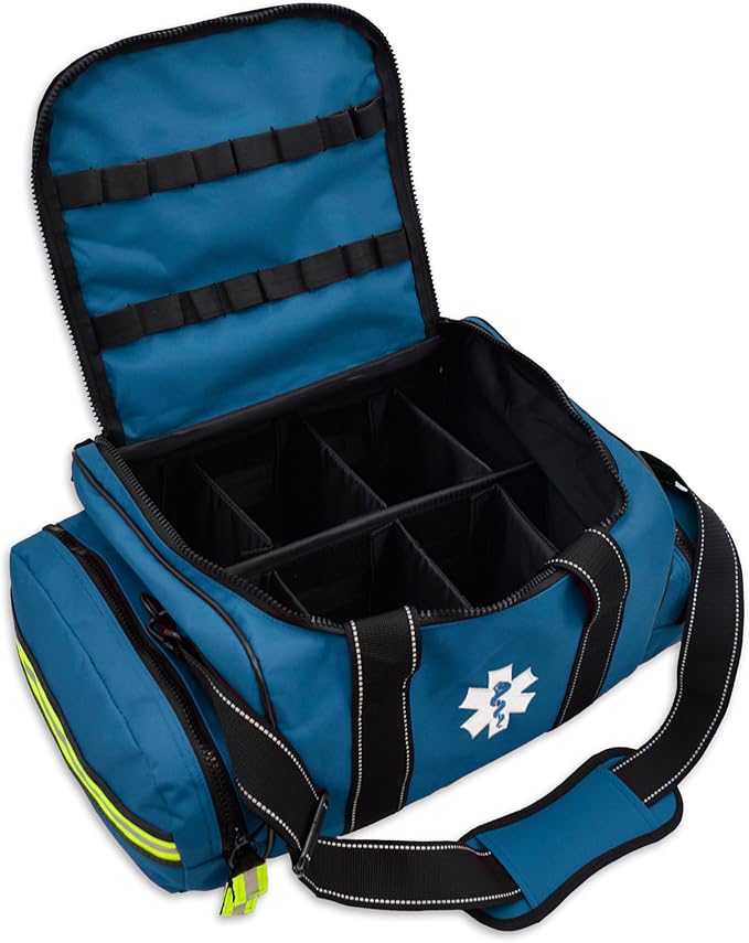 Lightning X MB30-SKC Large EMT Trauma Kit | Fully Stocked First Responder Bag w/ 240+ Supplies | EMS Fire Police Office Sports Team Emergency Medical Kit - Blue