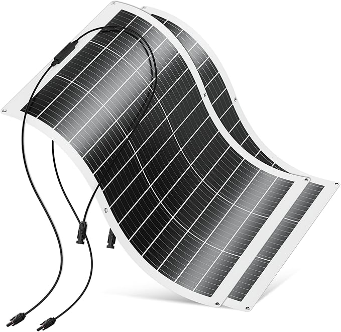 200W Flexible Solar Panel, (2 PCS 100W) 12/24V Monocrystalline Lightweight Bendable Mountable Waterproof for RV Roofs Boats Camper Cabin Trailer Caravan Battery Charge Uneven Surfaces