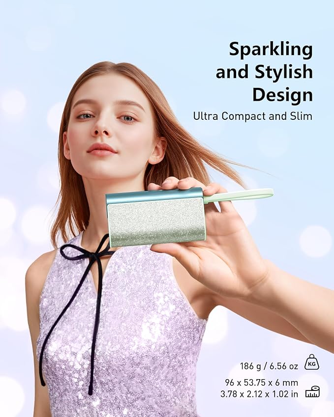 VEGER Compact Portable Charger with Built in Cable(Removable), 10000mAh Cute Power Bank 20W Fast Charging, Sparkling Battery Pack Fashion Travel Accessory Compatible with iPhone 15/14, Android-Green