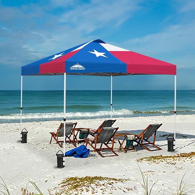 EAGLE PEAK Pop Up Canopy Tent with Wheeled Carry Bag, 8 Stakes, 4 Ropes, 4 Weight Bags, Easy Set Up Tent Canopy, 10x10 ft, 100sqft of Shade, Texas