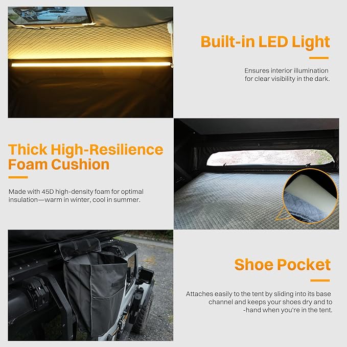 Hardshell Rooftop Tent, Car Roof Tent for Camping, Jeep, SUV, Van, with Aluminum Alloy Shell, 300D Oxford Cloth,3000mm Waterproof Rating, Mesh Windows, Mattress, Ladder, for 2-3 People, Black