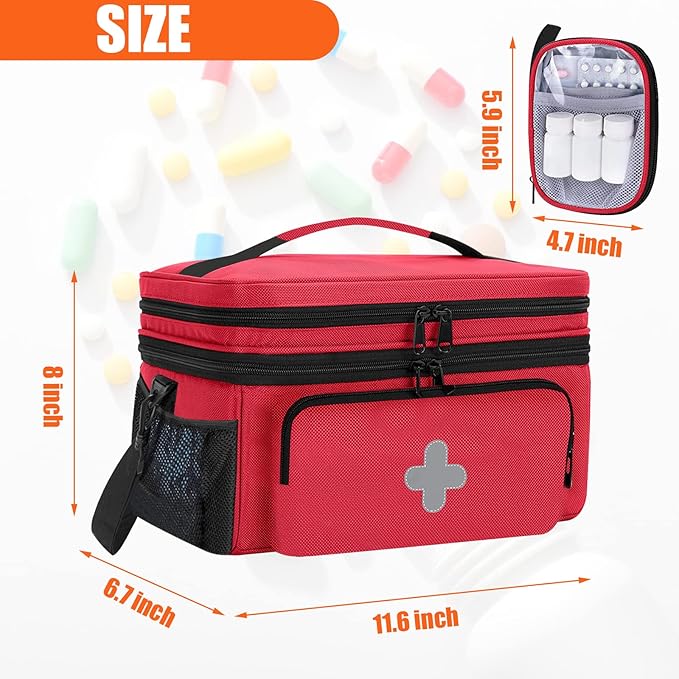 Medicine Storage Bag, Pill Bottle Organizer for Emergency, Medicine Box Empty with Small Portable Pouch, First Aid Box for Travel and Home Storage