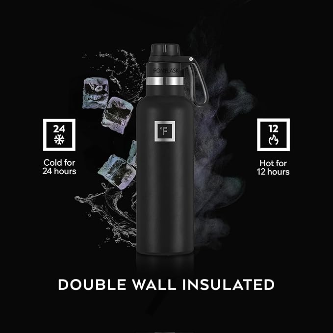 IRON °FLASK Camping & Hiking Hydration Canteens - 3 Lids (Narrow Spout Lid) Leak Proof Vacuum Insulated Stainless Steel - Hot & Cold Double Walled Sports Water Bottle - Blue Waves, 24 Oz