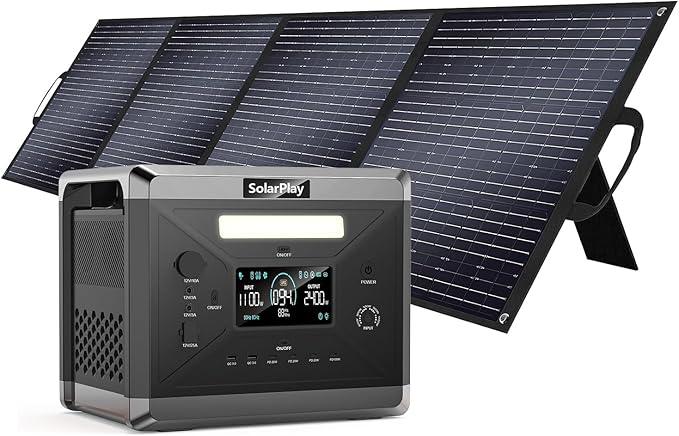 SolarPlay 2400W Portable Power Station, 2160Wh Large Capacity Solar Generator with 200W Solar Panel, BMS Emergency Power Station for Home Backup, Camping, Outdoor Battery Backup