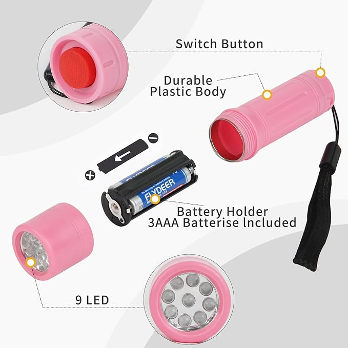 9-LED Mini Flashlight, Small Multicolor Flashlights with Lanyard, Batteries Included, for Hurricane Supplies Party Favors, Gift, Christmas Gifts Stocking Stuffers