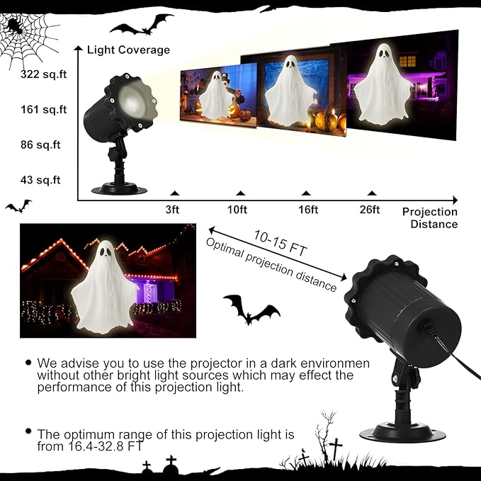Treela Halloween Ghost Projector Lights Outdoor Indoor White Ghost Dynamic Lights Decoration Outside LED Landscape Lamp for Holiday Garden Supplies