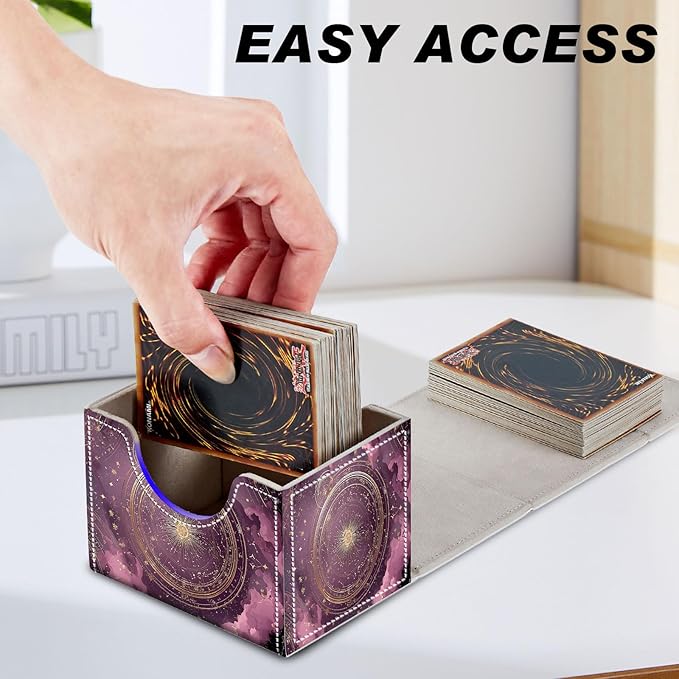 Card Game Storage Box TCG Deck Box MTG Card Box Organizer Trading Card Case Commander Deck Box TCG Card Storage Box Magnetic Closure Creative Pattern Up to 200 Cards, Purple Constellation Compass