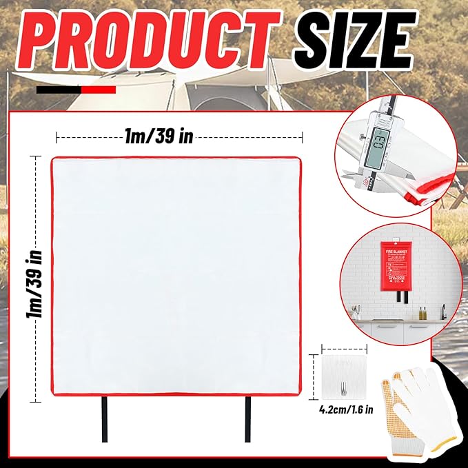 15 Pack Bulk Emergency Fire Blankets for Home and Kitchen with Fireproof Gloves & Hooks Safety Flame Suppression Fire Extinguisher for Camping House Warehouse Car 39.4"x39.4", Housewarming Gifts