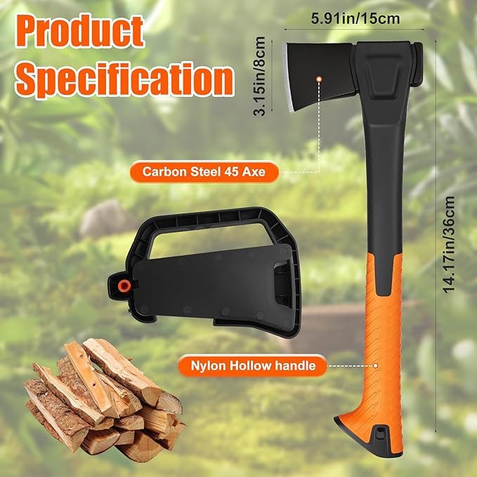 X14 Hatchet Axe, 14??Camping Axe for Wood Splitting & Kindling with Nylon Hollow Handle, Anti-Slip Shock Absorption Grip for Outdoor Survival, Firewood, Hiking & Yard Tools