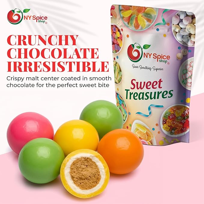 NY Spice Shop Ice Cream Sundae Chocolate Malt Balls Party Decorations - 8 Ounce Malted Milk Ball Candy Birthday Gifts - Chocolate Malted Milk Balls - Dark Chocolate Malt Ball Holiday Snacks