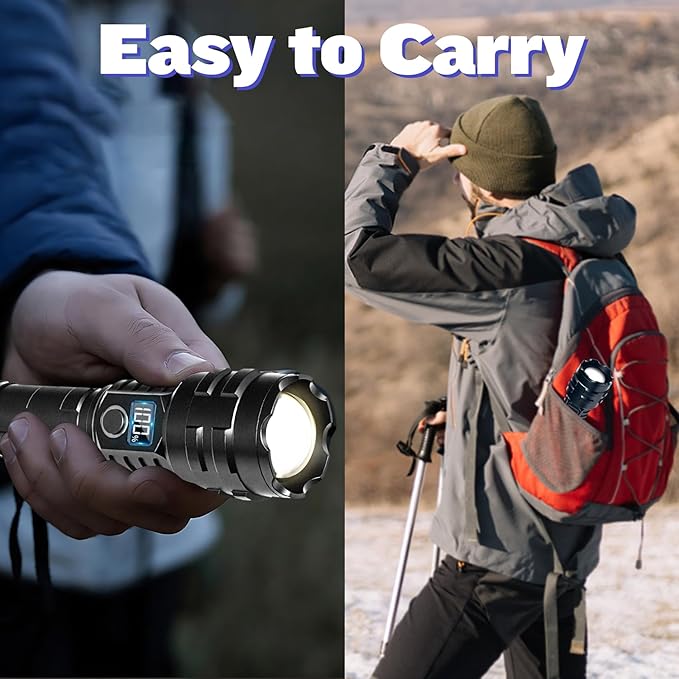Flashlights High Lumens Rechargeable, 1000000 Lumens Hight Lumens Super Bright Handheld LED Flash Light,Powerful Emergency Linternas, Waterproof, Long Lasting, for Hiking Camping Gift