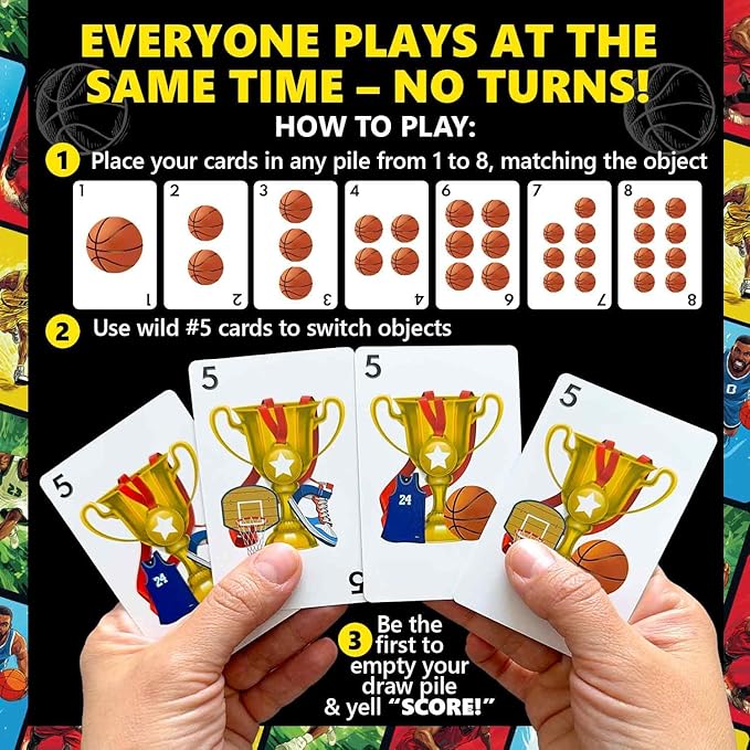QUOKKA Basketball Fast-Paced Card Game for Kids & Adults ??128 Cards & Easy Rules ??Quick & Fun Matching Game ??2-8 Players ??Ages 8+ ??Perfect for Family Games Night, Travel and Parties