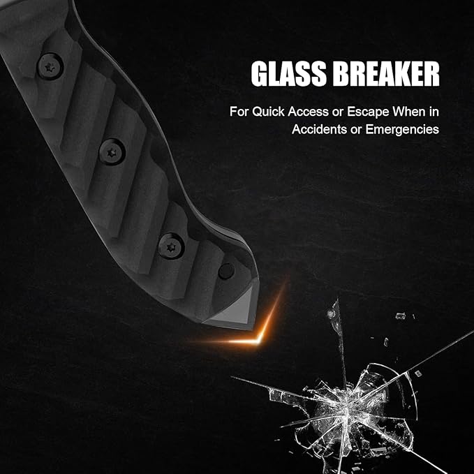 Survival Knife w Kydex Sheath,D2 Fixed Blade Steel,Full Tang Hunting Knife w Non-slip ABS Handle, Glass Breaker, Ideal for Bushcrafting Camping Hunting Fishing Hiking and Other Outdoor Activities