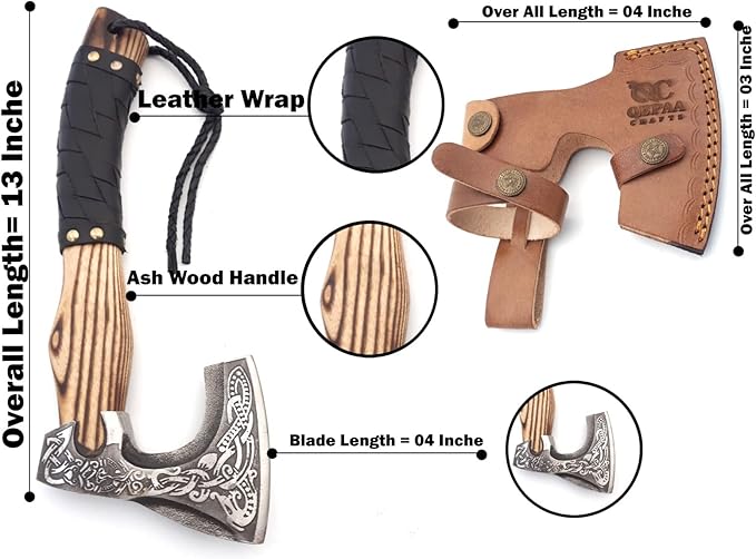 QEPAA CRAFTS® 13??Inch Hand-Forged Viking Axe-Rosewood Handle Hatchets and Axes, Wood Splitting Axe, Camping Axe,Viking Gift for Men (Medieval)