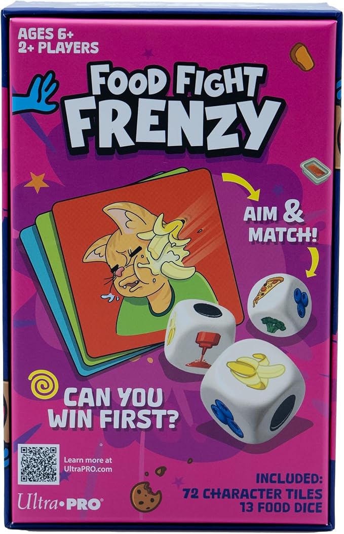 Food Fight Frenzy - Fun & Fast-Paced Family Dice Game Rolls, Pattern Matching, and Dice Game for 2-6 Players, 72 Tiles & 13 Oversized Dice, Family Party Game