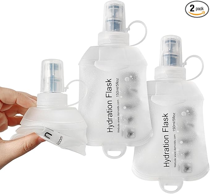 150ml Soft Flask, Soft Water Bottle for Hydration Packs, Running, Hiking, Cycling and Climbing - 2Pcs White