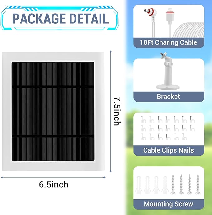 1 Pack - Solar Panel for Ring Camera, Compatible with Ring Spotlight Cam Plus/Pro(Battery) & Rings Stick Up Cam/Pro Battery & Rings Spotlight Cams Batterys with 10FT/3M Long Cable