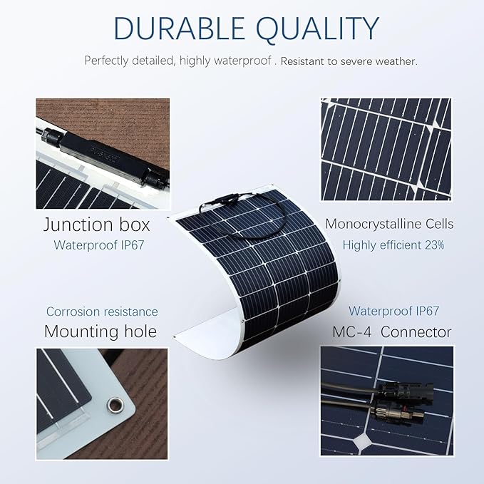 XINPUGUANG Flexible Solar Panel 100W 12V Monocrystalline 400W Solar Kit 40A Charge Controller Extension Cable Battery Cable Off-Grid for RV Boat Cabin Tent Car (400W-1)